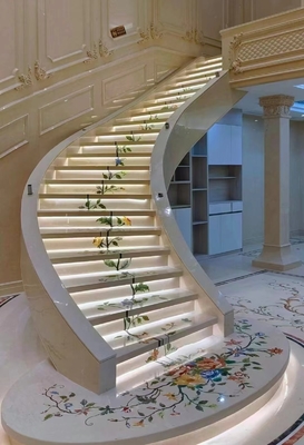 Moderne rutschfeste Beige-Marmor-Wasserstrahlschritte für Villen