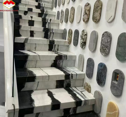 Einfache Installation Panda weiße Marmortreppe mit modernem Design und LED-Wandbeleuchtung