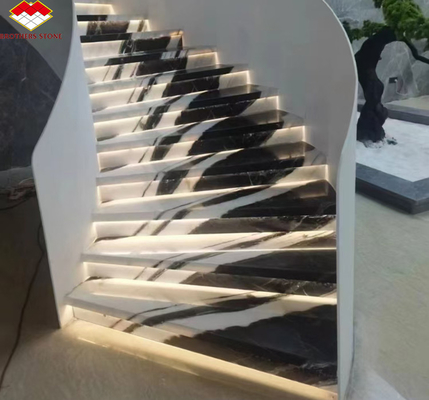 Einfache Installation Panda weiße Marmortreppe mit modernem Design und LED-Wandbeleuchtung
