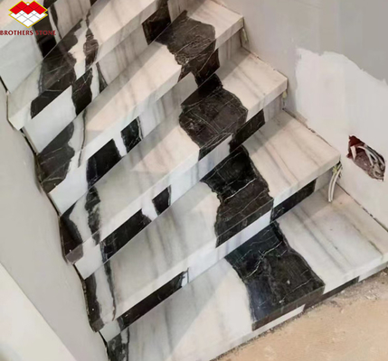 Einfache Installation Panda weiße Marmortreppe mit modernem Design und LED-Wandbeleuchtung