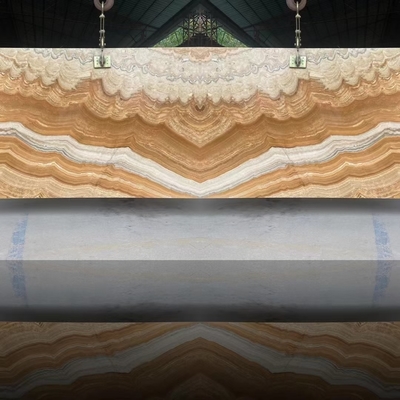 Moderne Design-Stil Hintergrundbeleuchtung Gelb Onyx Buch Übereinstimmung mit modernen natürlichen Tiger Onyx Slab