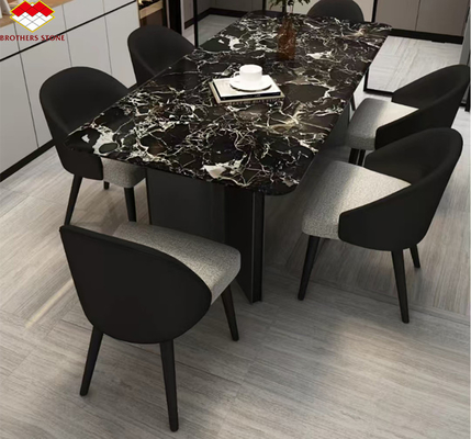 Modern polierter Schwarzer Rose Marmor großer Speisetisch für Villa- und Hoteldesign