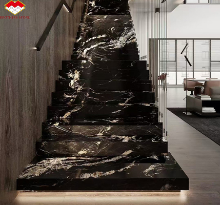 Moderne natürliche Phönix Feder Schwarzgold Marmor Stein Treppe Fliesen Große Platte
