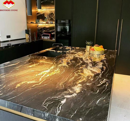 Moderne natürliche Phönix Feder Schwarzgold Marmor Stein Treppe Fliesen Große Platte