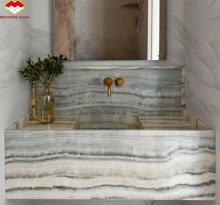 Hotelbad Wandplatte und Waschbecken aus Naturstein Onyx Marmor