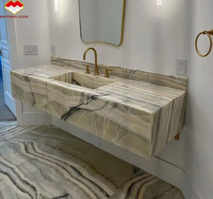 Hotelbad Wandplatte und Waschbecken aus Naturstein Onyx Marmor