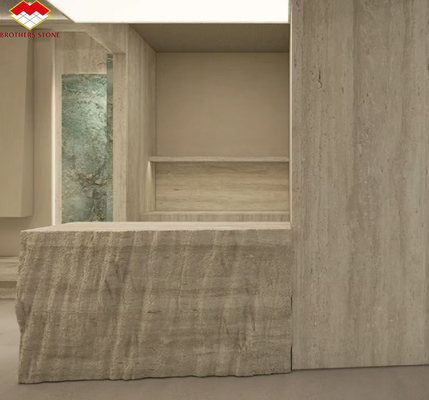 Modernes Material Beige Travertin mit gut poliertem Naturstein für Wandverkleidungsteile
