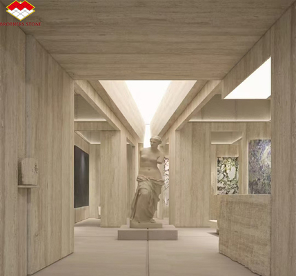 Modernes Material Beige Travertin mit gut poliertem Naturstein für Wandverkleidungsteile