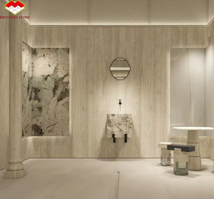 Modernes Material Beige Travertin mit gut poliertem Naturstein für Wandverkleidungsteile