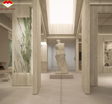 Modernes Material Beige Travertin mit gut poliertem Naturstein für Wandverkleidungsteile