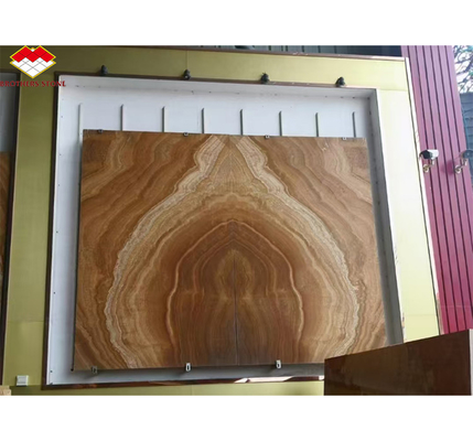 Warmpolierte Onyx große Plattenblatt Buchmatch für durchscheinende Stein Veneer Hintergrundwand
