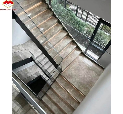 Natürlicher Stein Gerade Treppe Moderne Indoor Grau Marmor Anti-Rutsch Treppe Fliesen