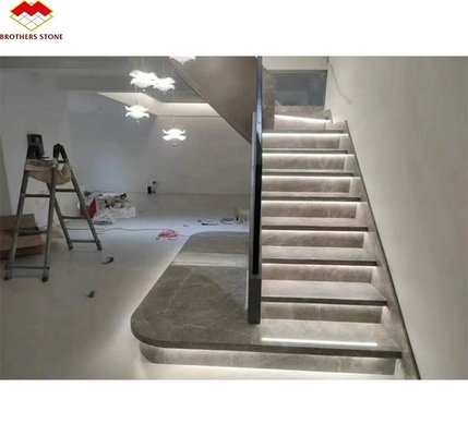 Natürlicher Stein Gerade Treppe Moderne Indoor Grau Marmor Anti-Rutsch Treppe Fliesen