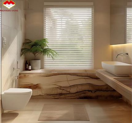 Moderne Onyx Marmor Gold Ader Holz Gelb Gold Korn Badewanne Dekor für moderne Häuser