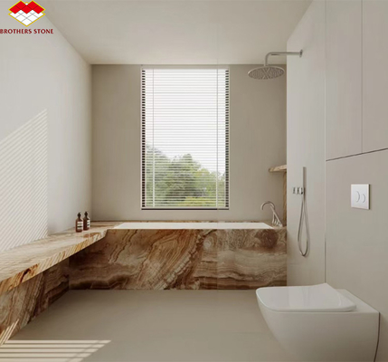 Moderne Onyx Marmor Gold Ader Holz Gelb Gold Korn Badewanne Dekor für moderne Häuser