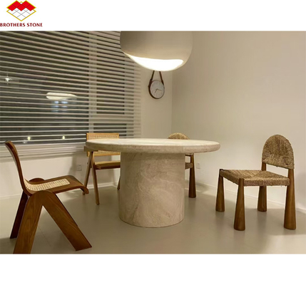 Pollierter Beige runder Travertin Esstisch Moderne Steinmöbel für Wohnzimmer
