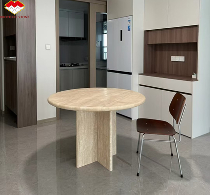 Pollierter Beige runder Travertin Esstisch Moderne Steinmöbel für Wohnzimmer