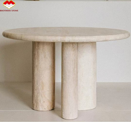 Pollierter Beige runder Travertin Esstisch Moderne Steinmöbel für Wohnzimmer