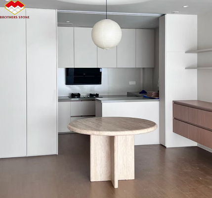 Pollierter Beige runder Travertin Esstisch Moderne Steinmöbel für Wohnzimmer