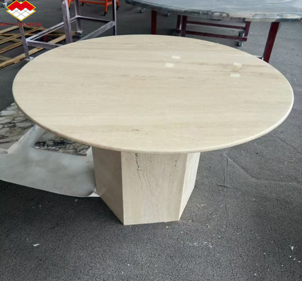 Pollierter Beige runder Travertin Esstisch Moderne Steinmöbel für Wohnzimmer
