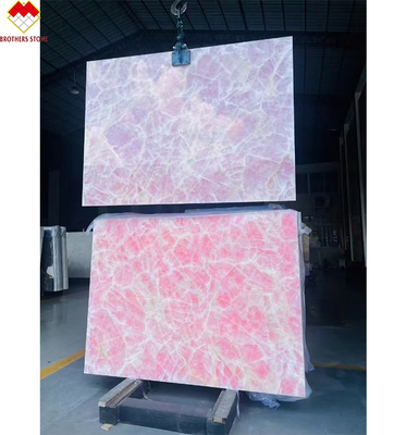Tisch-Tischbodenfliesen Rosa Onyx Marmorplatte mit Hintergrundlicht Natürliche Eiszeit Rosa Jade