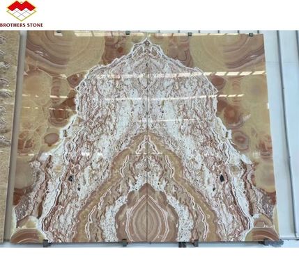 Modernes Design Polsterte Marmor-Buchmatch-Fliesen kundenspezifische Hintergrundbeleuchtung Rote Drache Jade Onyx Wand