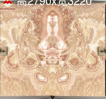 Modernes Design Polsterte Marmor-Buchmatch-Fliesen kundenspezifische Hintergrundbeleuchtung Rote Drache Jade Onyx Wand