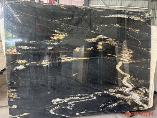Luxus modern poliertes schwarzes Gold Venen Quarzit Stein Brasilien Natürliche Kosmische schwarze Granit Eitelkeit Küche Badezimmer Villen