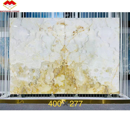 Schnitt nach Maß Polster Luxus Durchsichtig Weiß Onyx Marmorplatte für Villa Wandkunst Panel