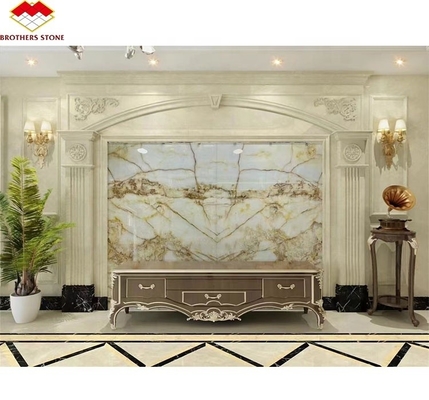 Schnitt nach Maß Polster Luxus Durchsichtig Weiß Onyx Marmorplatte für Villa Wandkunst Panel