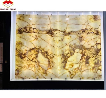 Schnitt nach Maß Polster Luxus Durchsichtig Weiß Onyx Marmorplatte für Villa Wandkunst Panel
