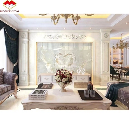 Schnitt nach Maß Polster Luxus Durchsichtig Weiß Onyx Marmorplatte für Villa Wandkunst Panel