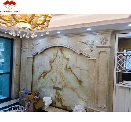 Schnitt nach Maß Polster Luxus Durchsichtig Weiß Onyx Marmorplatte für Villa Wandkunst Panel