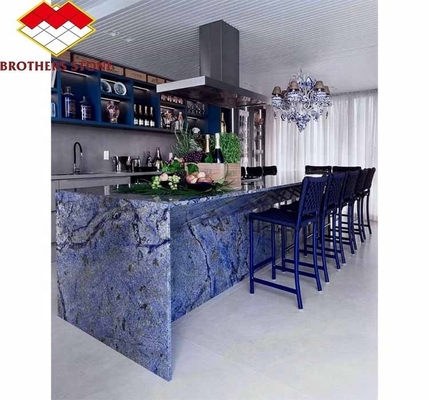 Modern Luxus Brasilien Hotel Küche Schreibtisch Dunkelblau Saphir Marmor Stein Große Platte