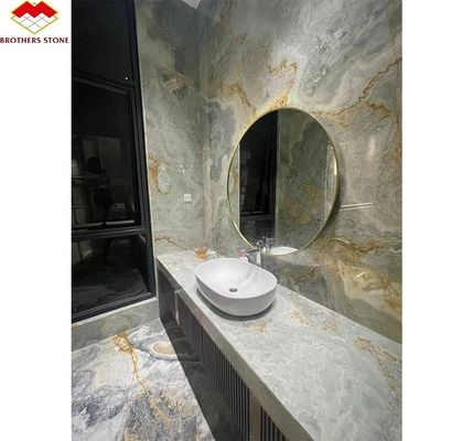 Gold und Blau Onyx Marmorstein für den Hotelboden Luxus Naturstein Jade Slab Design