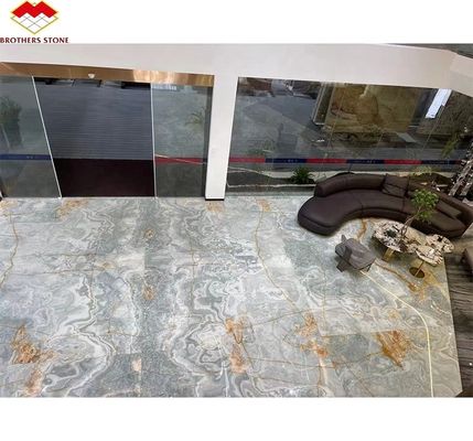 Gold und Blau Onyx Marmorstein für den Hotelboden Luxus Naturstein Jade Slab Design
