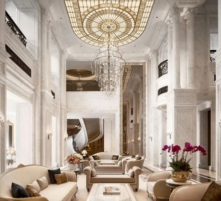 Luxusvilla im modernen Stil aus dem Mittleren Osten, beige Amber und weißer Marmor, Waschbecken Innenarchitektur