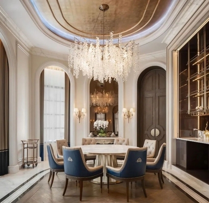 Luxusvilla im modernen Stil aus dem Mittleren Osten, beige Amber und weißer Marmor, Waschbecken Innenarchitektur