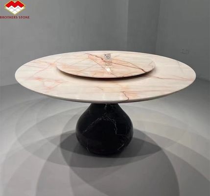 Custom White Onyx Marmor Matte Modern Luxus rundes Esstisch mit roten Adern