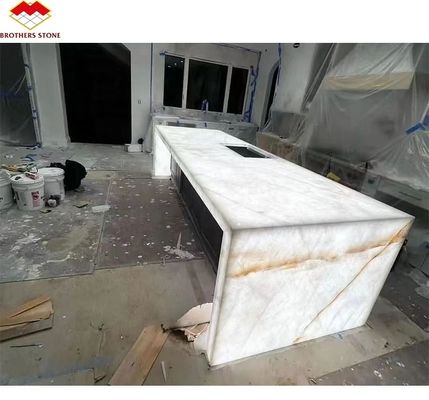 Durchsichtiger Kristallo-Schreibtisch Onyx-Marmor-Tisch im modernen Design für Luxusessen