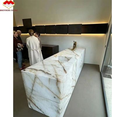 Durchsichtiger Kristallo-Schreibtisch Onyx-Marmor-Tisch im modernen Design für Luxusessen