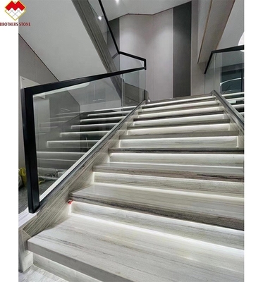 Holz Venen weiße Marmor Treppe mit Led maßgeschneiderte Größe Marmor Treppe Stufenfliesen mit Licht
