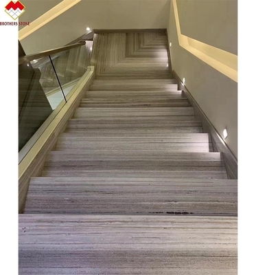 Holz Venen weiße Marmor Treppe mit Led maßgeschneiderte Größe Marmor Treppe Stufenfliesen mit Licht