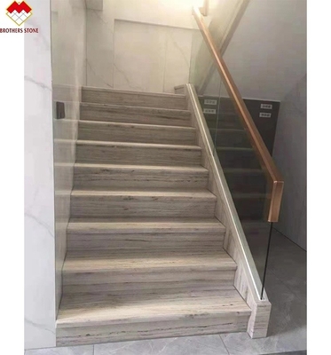 Holz Venen weiße Marmor Treppe mit Led maßgeschneiderte Größe Marmor Treppe Stufenfliesen mit Licht