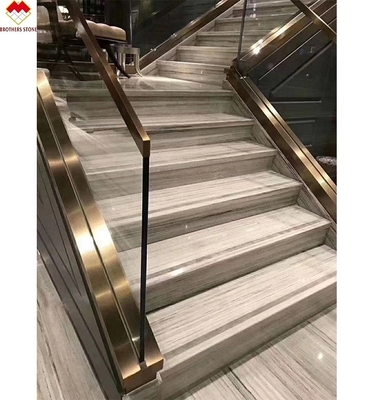 Holz Venen weiße Marmor Treppe mit Led maßgeschneiderte Größe Marmor Treppe Stufenfliesen mit Licht