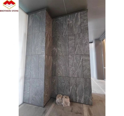 Modernes Hotel Matt Oberflächenveredelung Naturstein Dunkelgrauer Granit mit weißen Venen Treppe