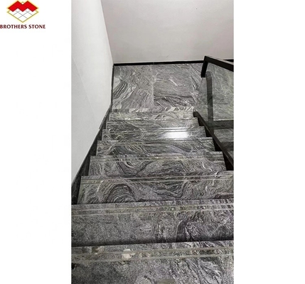 Modernes Hotel Matt Oberflächenveredelung Naturstein Dunkelgrauer Granit mit weißen Venen Treppe