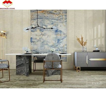 Blau-goldene Onyx-Steinplatten Natürlicher durchsichtiger Marmor für Fernseh-Hintergrund Wandplatten