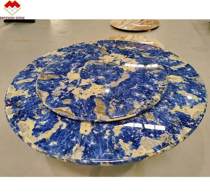 Moderne Kalzit-Marmor-Tisch-Esstisch mit durchscheinendem Bolivianisch-Blau-Stein-Becken