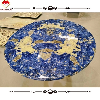 Moderne Kalzit-Marmor-Tisch-Esstisch mit durchscheinendem Bolivianisch-Blau-Stein-Becken